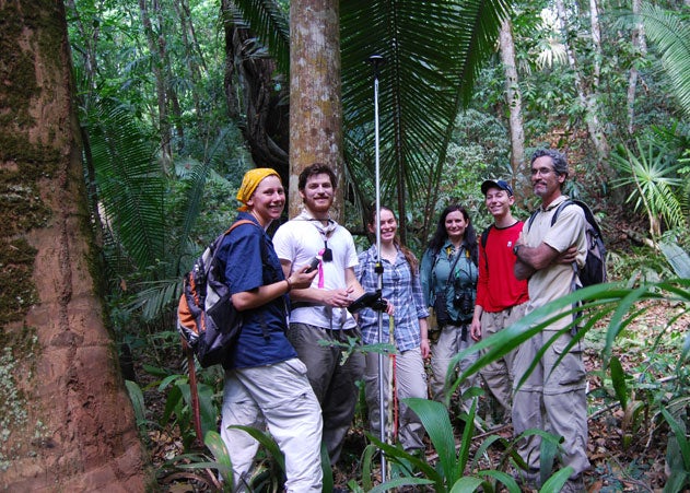 Tim Beach in the jungle with students, others