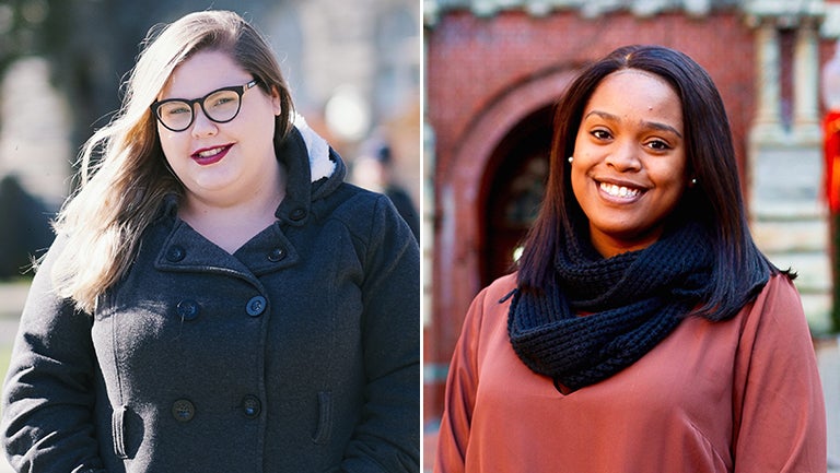 Two separate portraits on Amanda Scott on the left and Shakera Vaughan on the right.