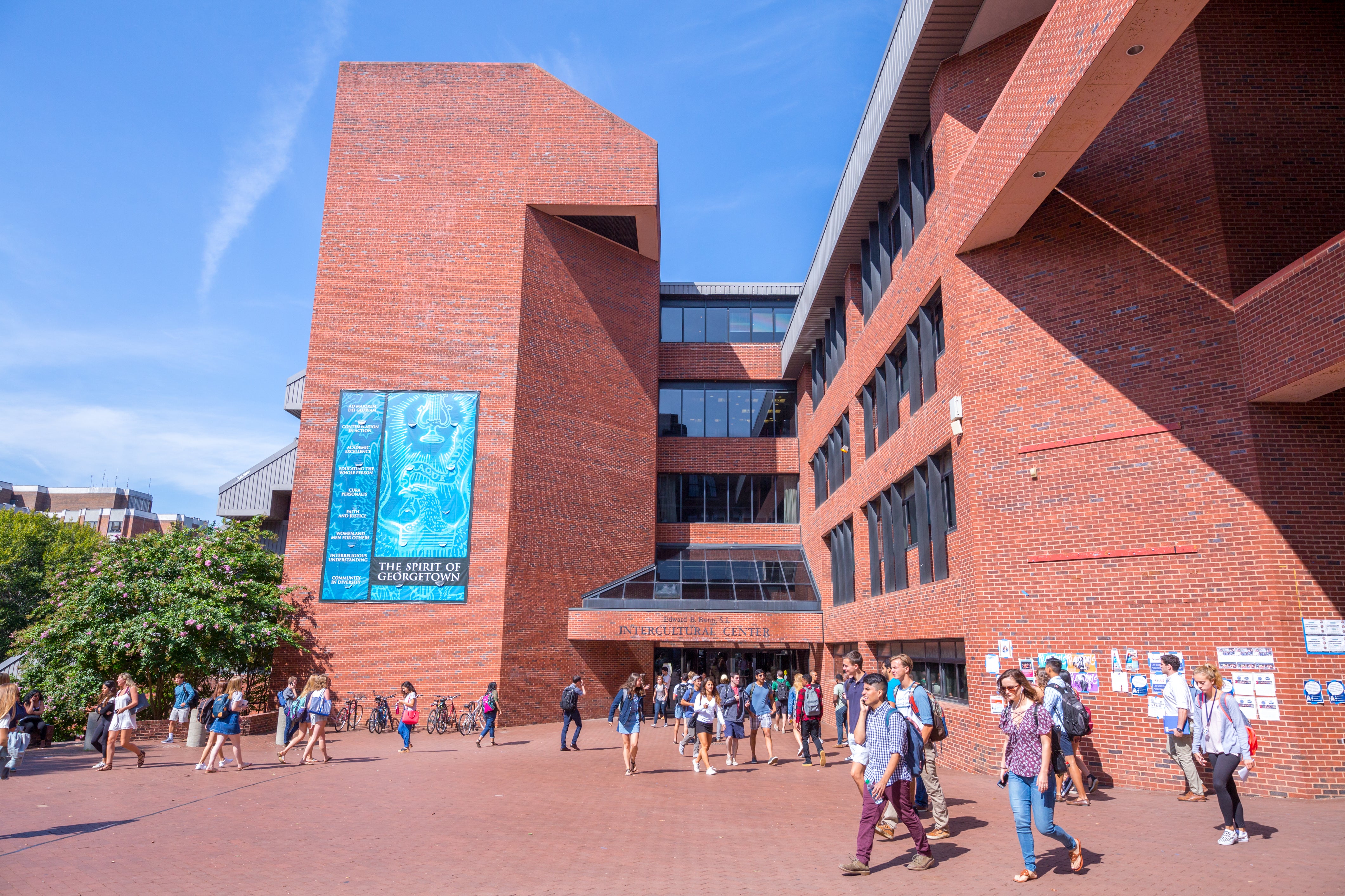 Students walk through Red Square on a sunny day