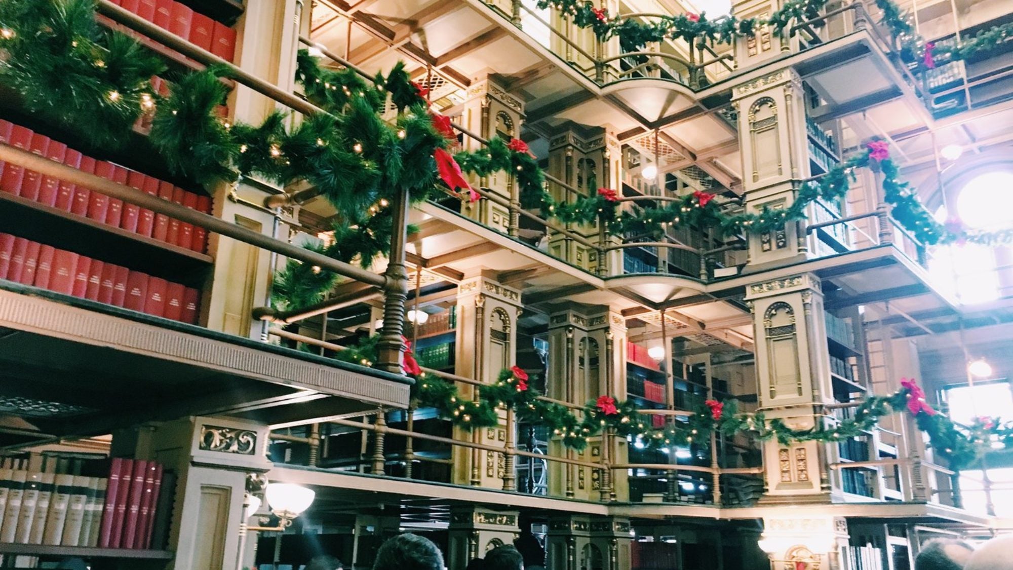 Christmas decorations in Riggs Library