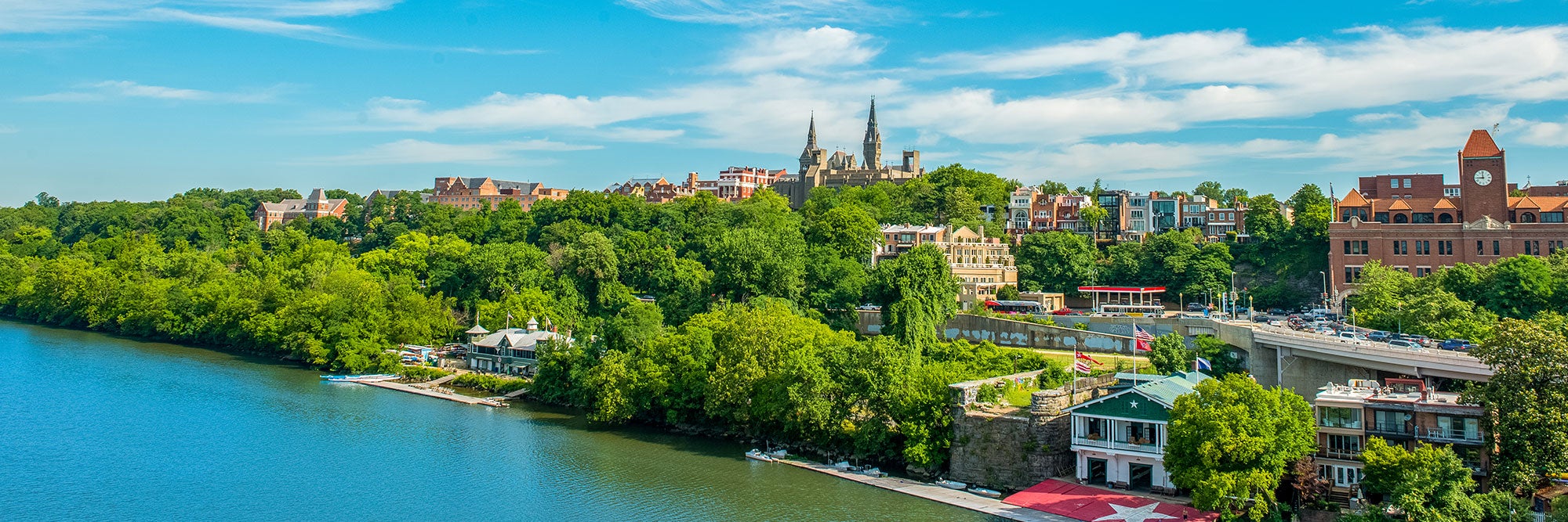 Georgetown's campus in the distance from the Key Bridge.