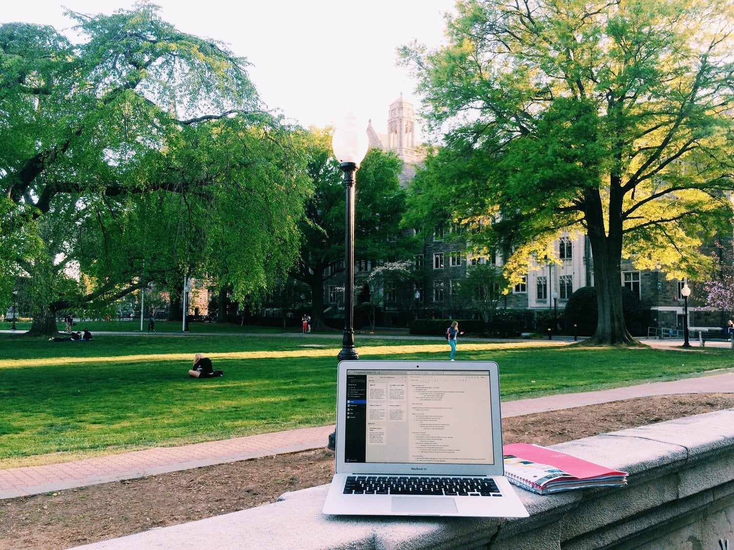 An open laptop sits near White Gravenor Hall