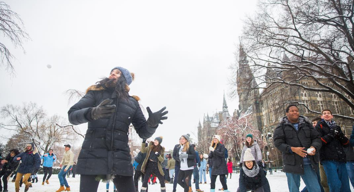 Students throw snowballs