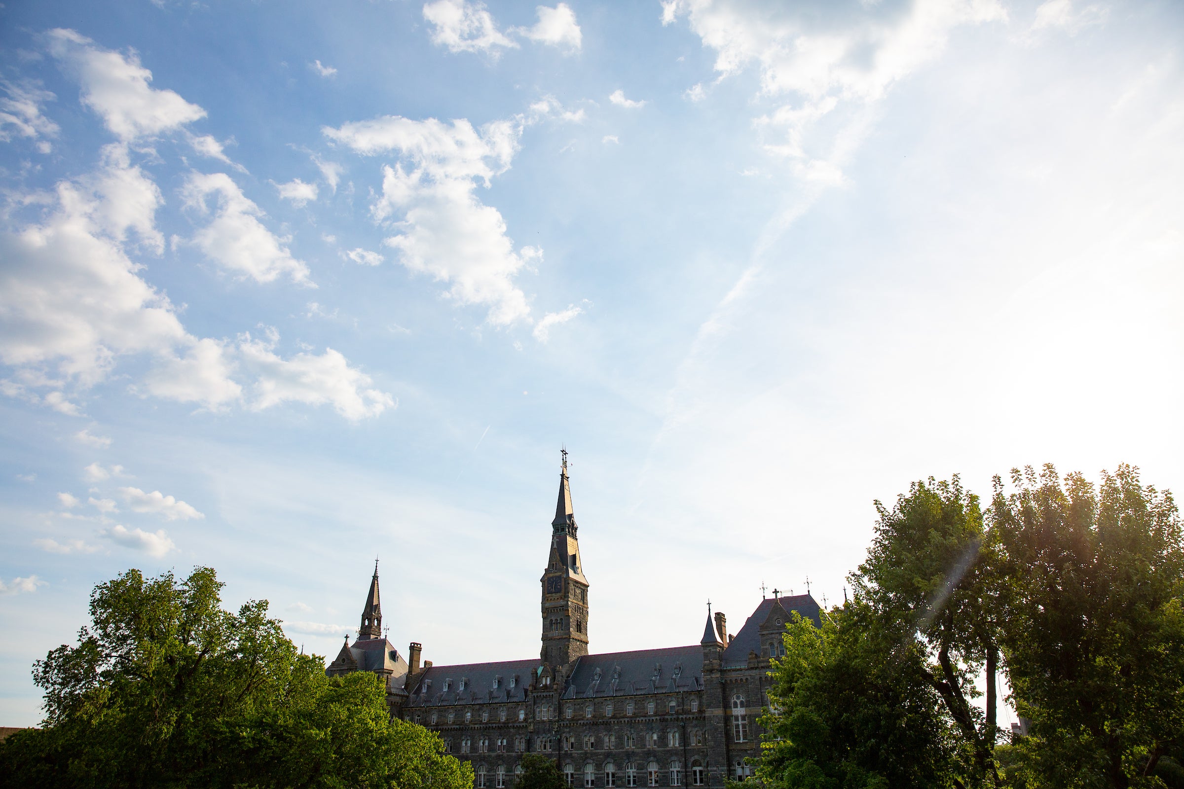 Healy Hall with trees around it.