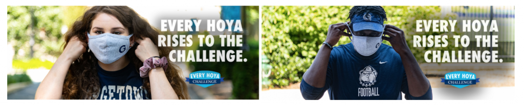 Two images with text that says the "Every Hoya Challenge" and "Every Hoya Rises to the Challenge"