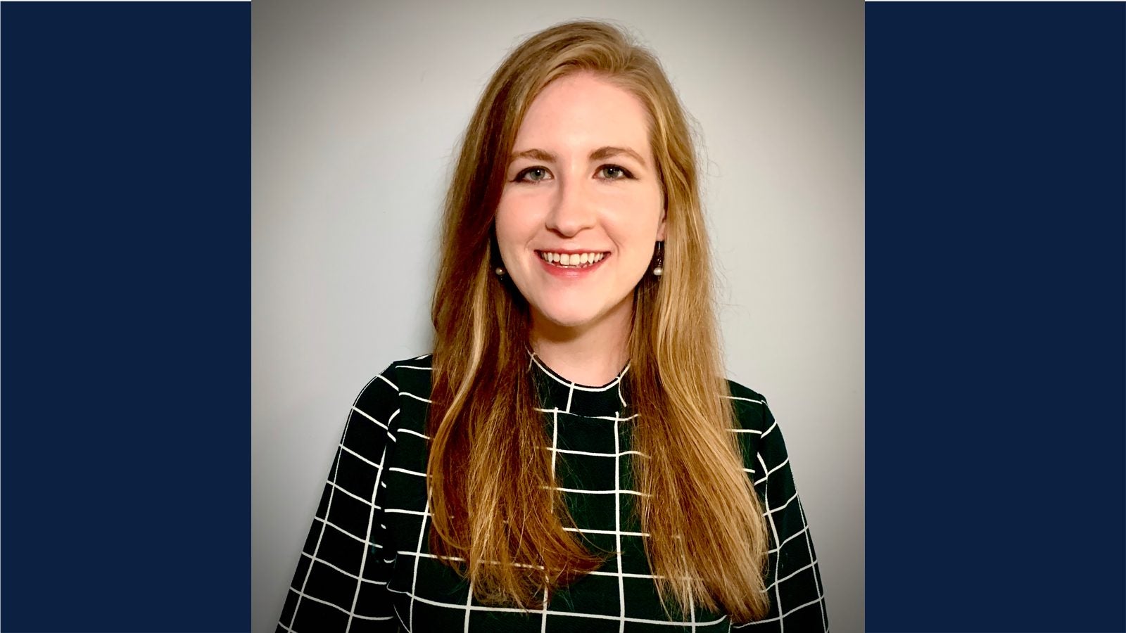 Hannah Anderson wearing a black and white blouse