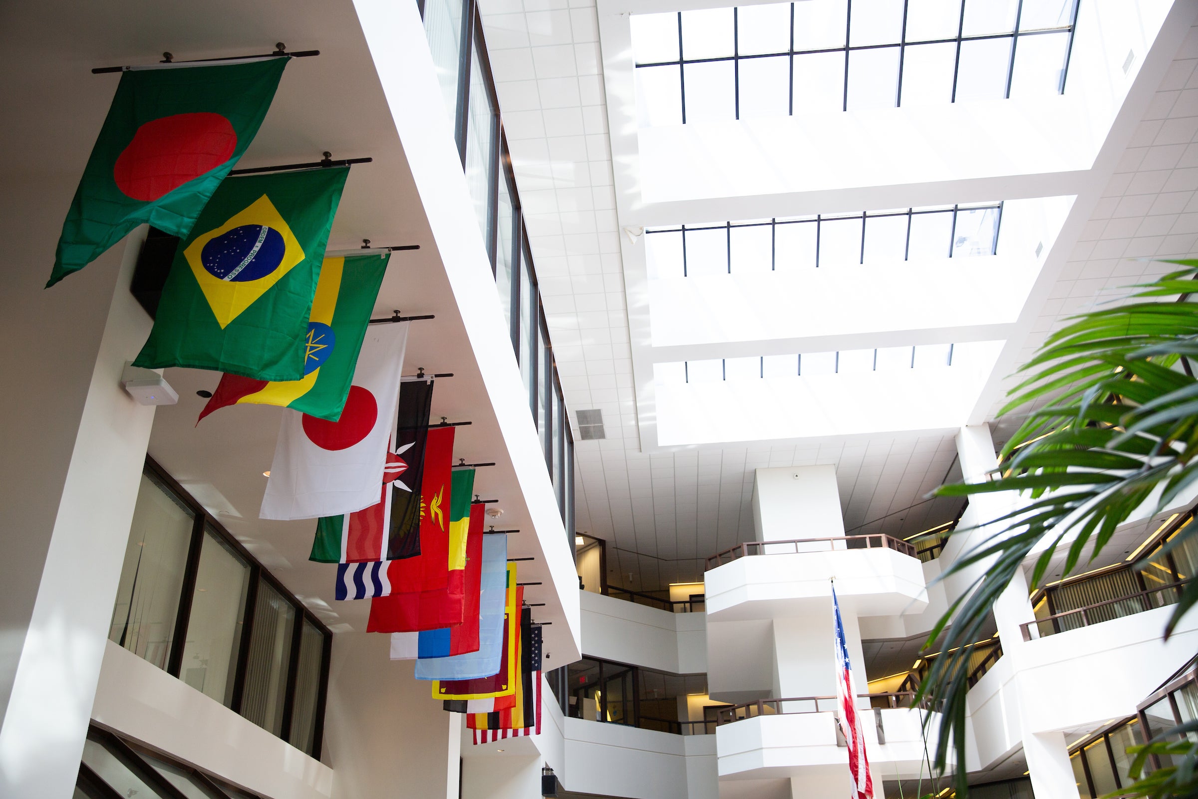 A series of Flags in the atrium of the ICC