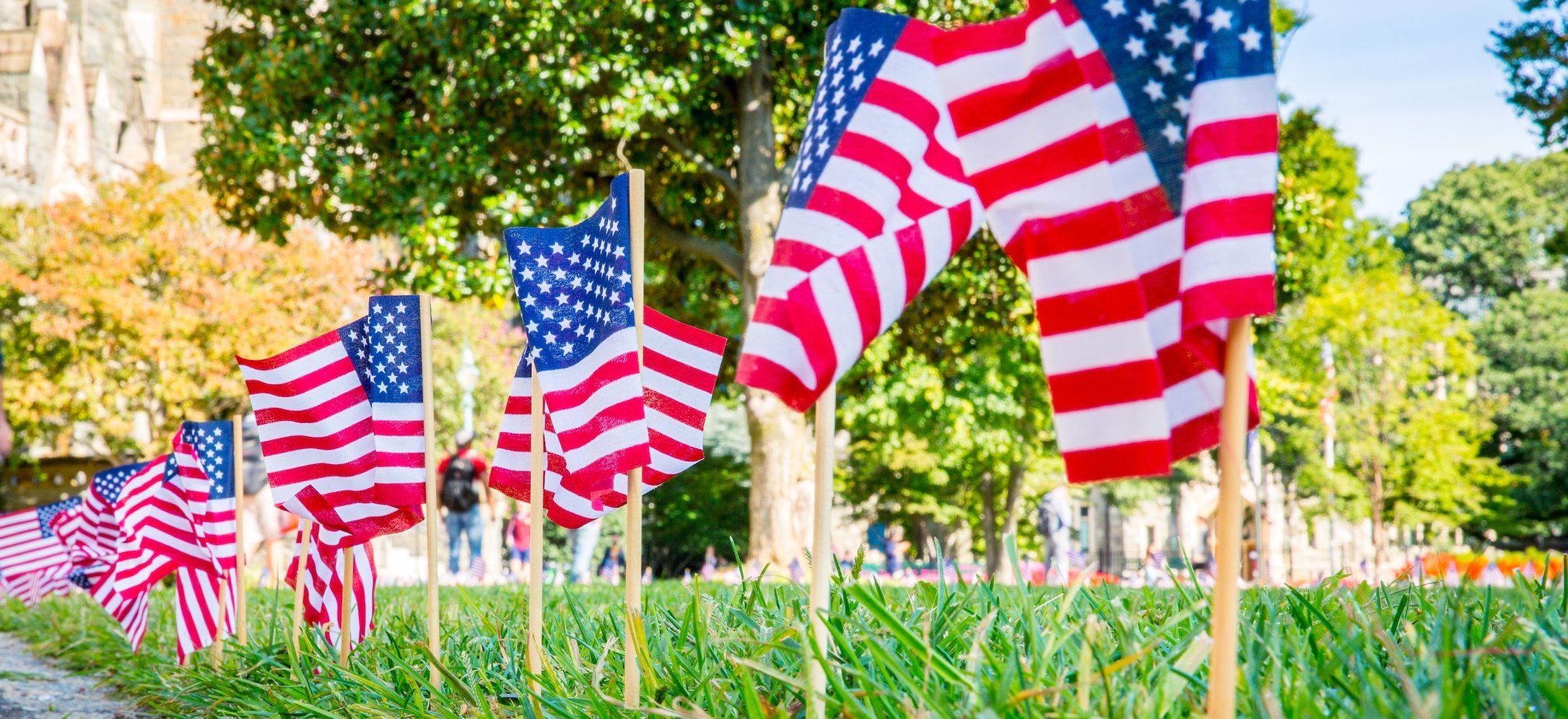 On the anniversary of 9/11 the campus is filled with American flags.