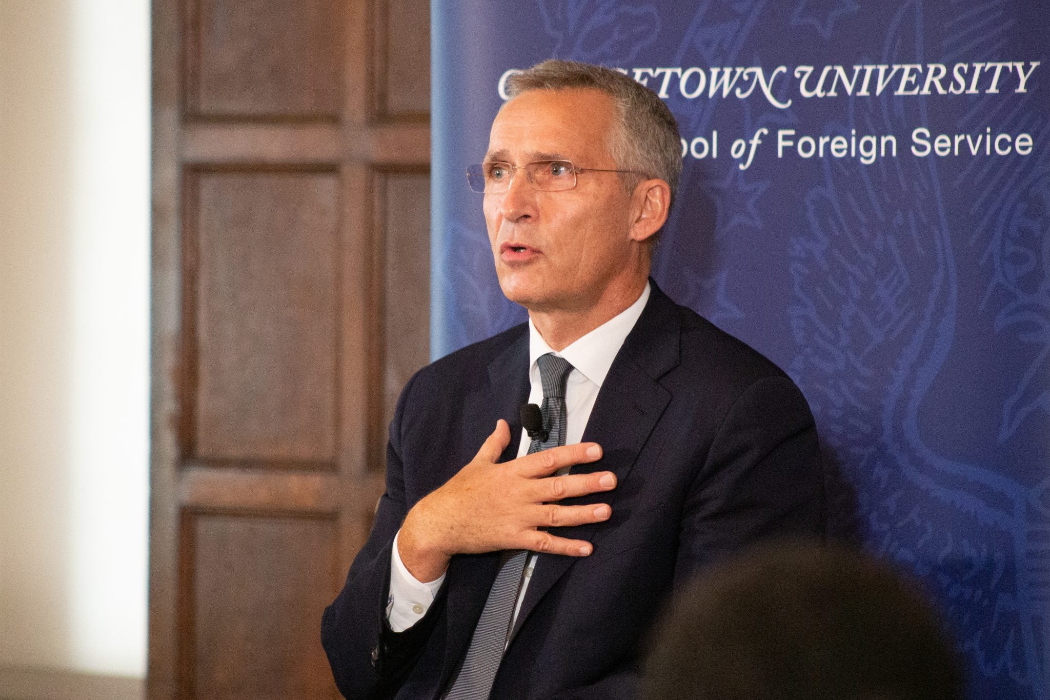 NATO Secretary General Jens Stoltenberg speaks at the Walsh School of Foreign Service's Oct. 5 event.