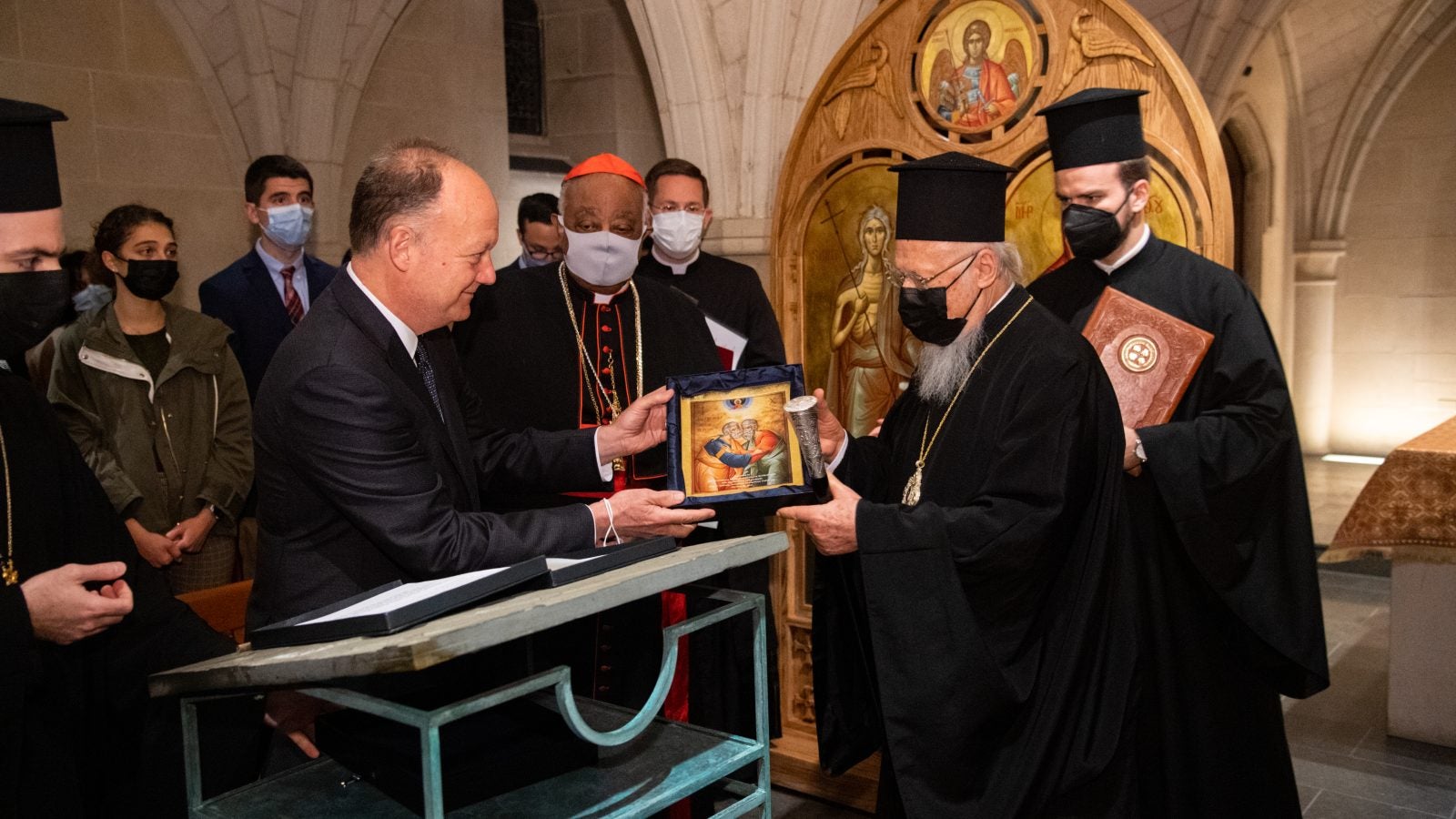 The Ecumenical Patriarch, renown for advancing interreligious dialogue and reconciliation worldwide, attended an interfaith ceremony with Cardinal Wilton Gregory, archbishop of Washington, DC, Georgetown President John J. DeGioia, Thomas A. Reynolds III, chair of Georgetown&#039;s Board of Directors, and Georgetown University students. 