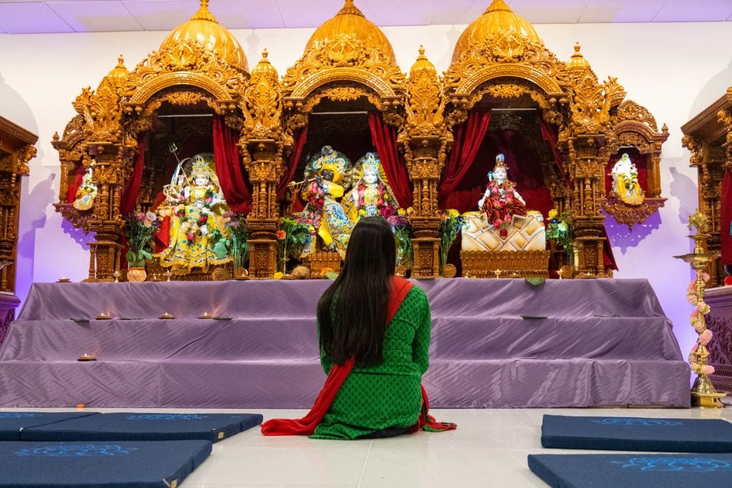 A student at Georgetown's new Dharmic Meditation Center