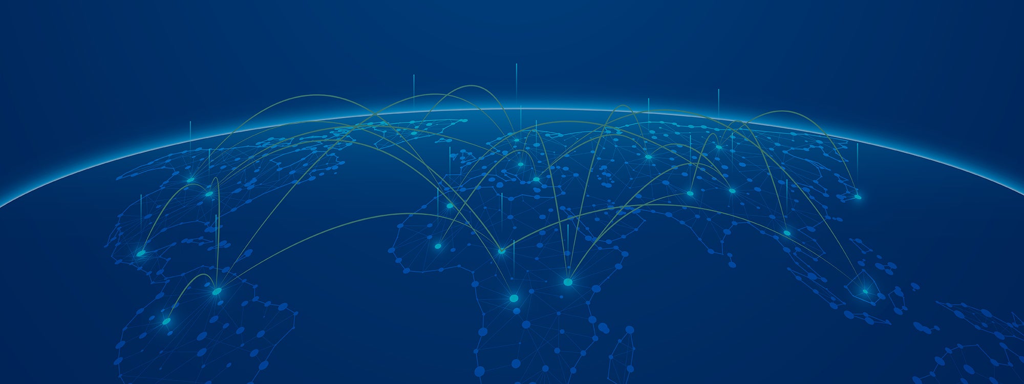 Blue globe graphic with connecting points