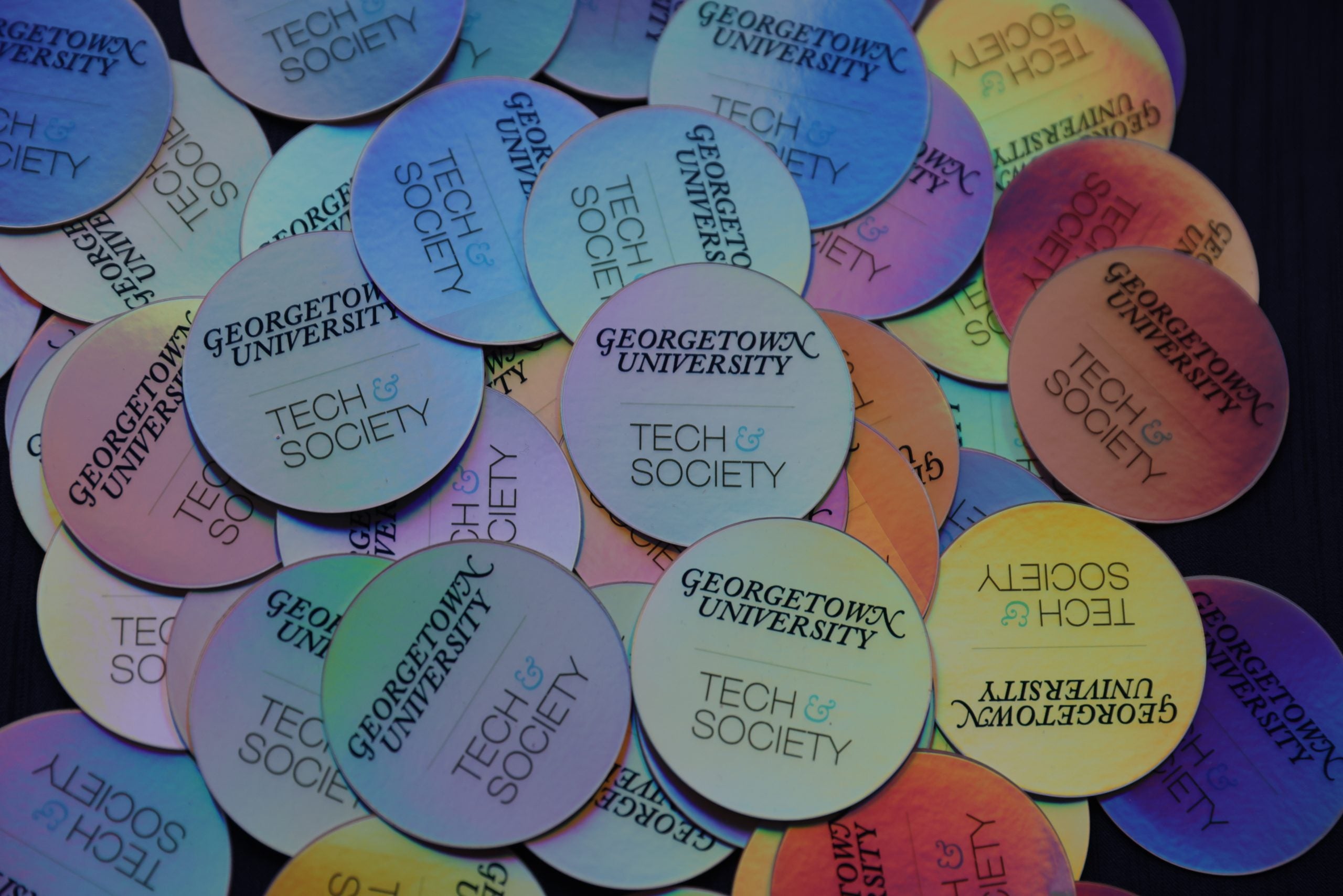 Multicolored stickers with the text "Georgetown University Tech & Society"