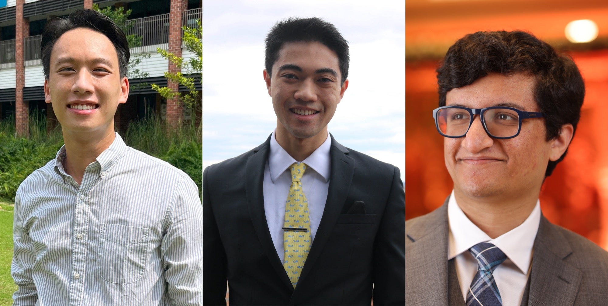 A picture of Georgetown's three Goldwater Scholars: Dominic Pham, Adrian Kalaw and Aryaman Arora