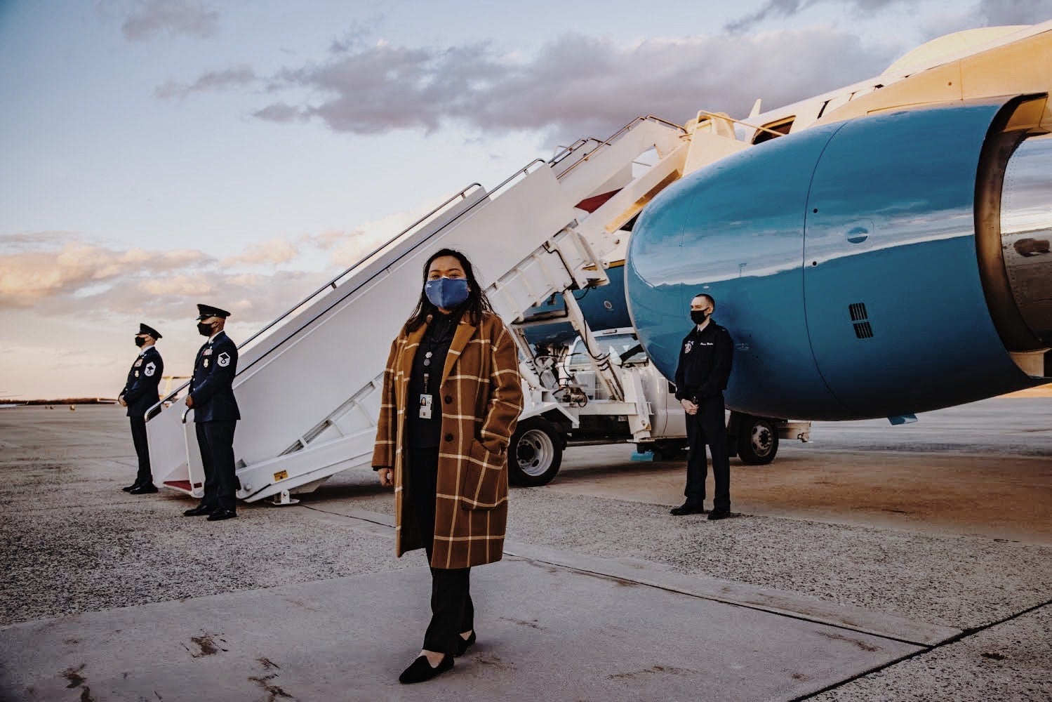 Angela Perez (C'20) pictured outside Air Force One