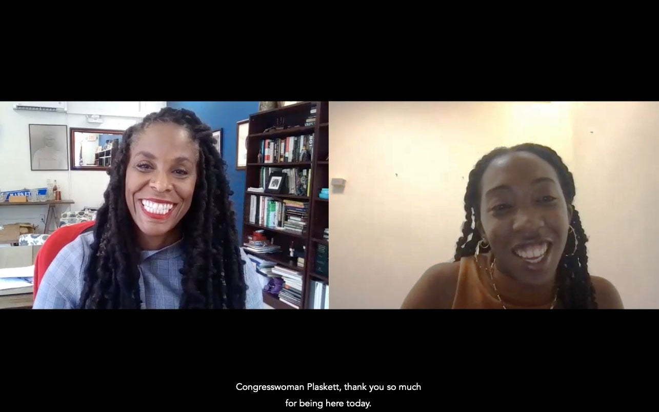 An image of two women speaking to each other on Zoom for Georgetown Library's new oral history collection that documents the stories of Black community members at Georgetown.