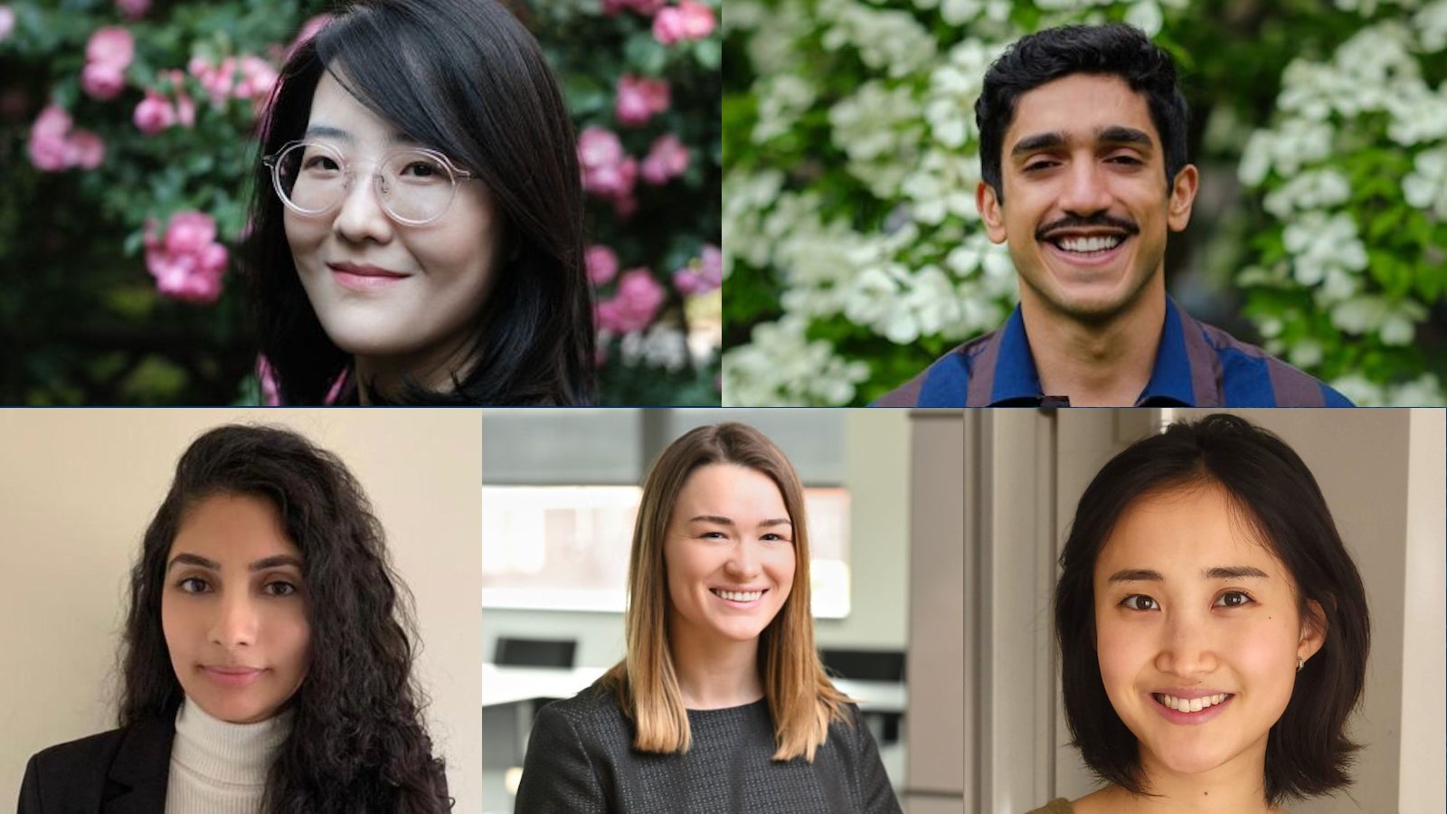 Headshots of five students in a grid