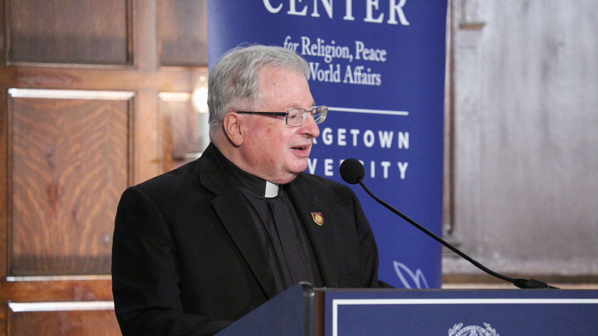 Rev. Christiansen speaking at &quot;Pope Francis&#039; Vision of Peace&quot; in January 2020.