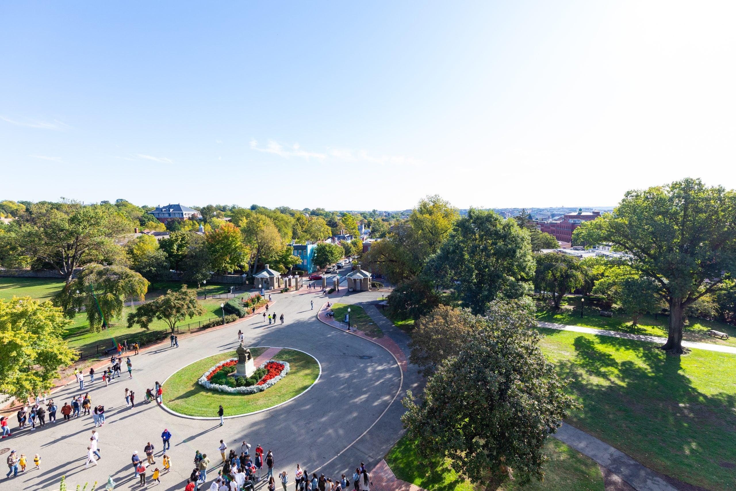 An aerial view of Healy Circle