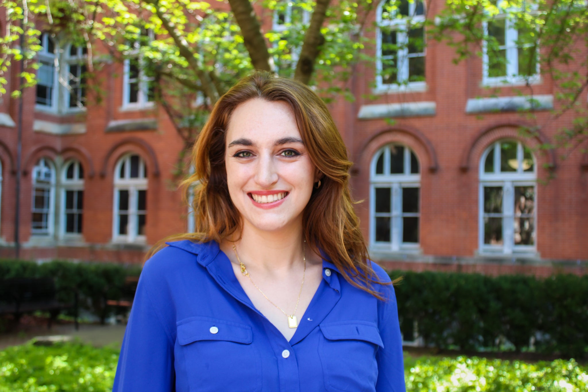 Emma Kaboli (MPP-E'23) poses in Dahlgren Quad