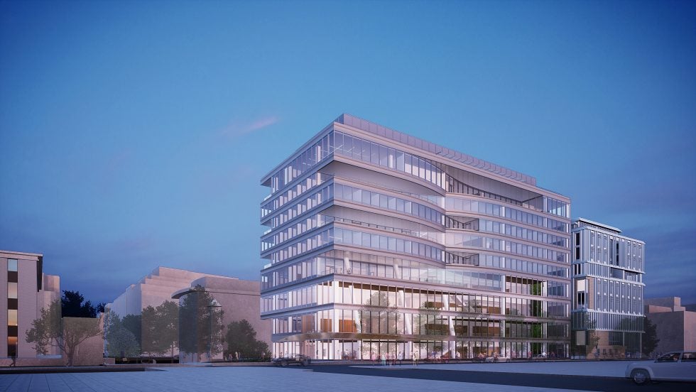 A rendering of the new 200,000-square-foot, state-of-the art academic building on the Georgetown Law campus and a new architectural landmark for Washington, D.C.'s Capitol Hill neighborhood that an alumnus has donated funds for.