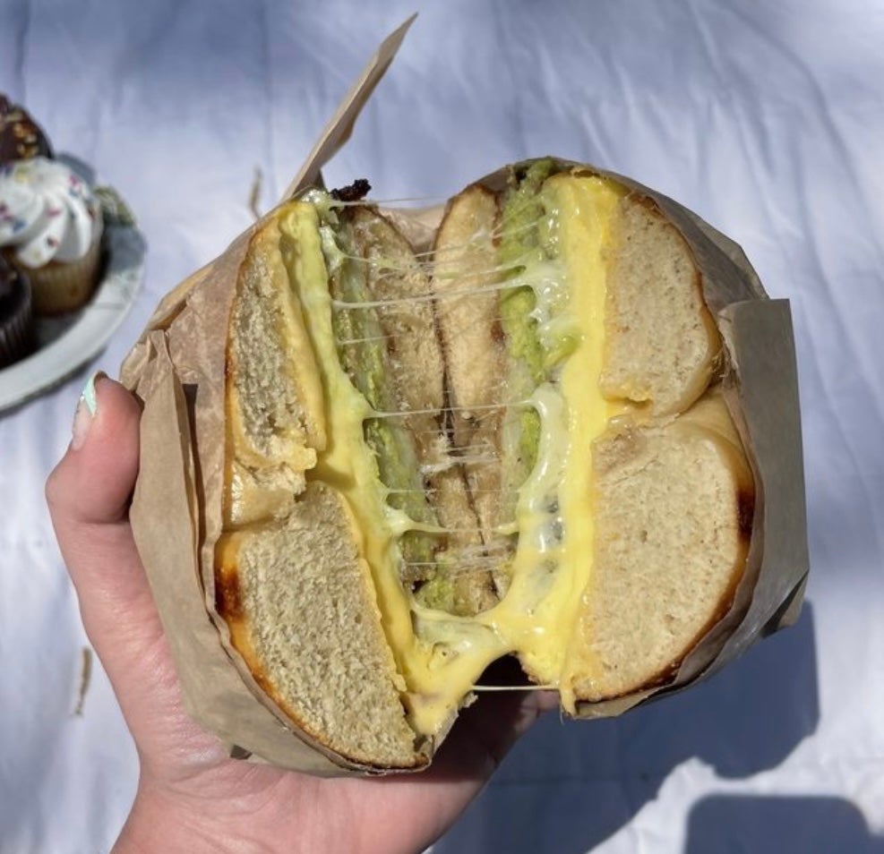 Cheesy open-faced bagel from Call Your Mother 