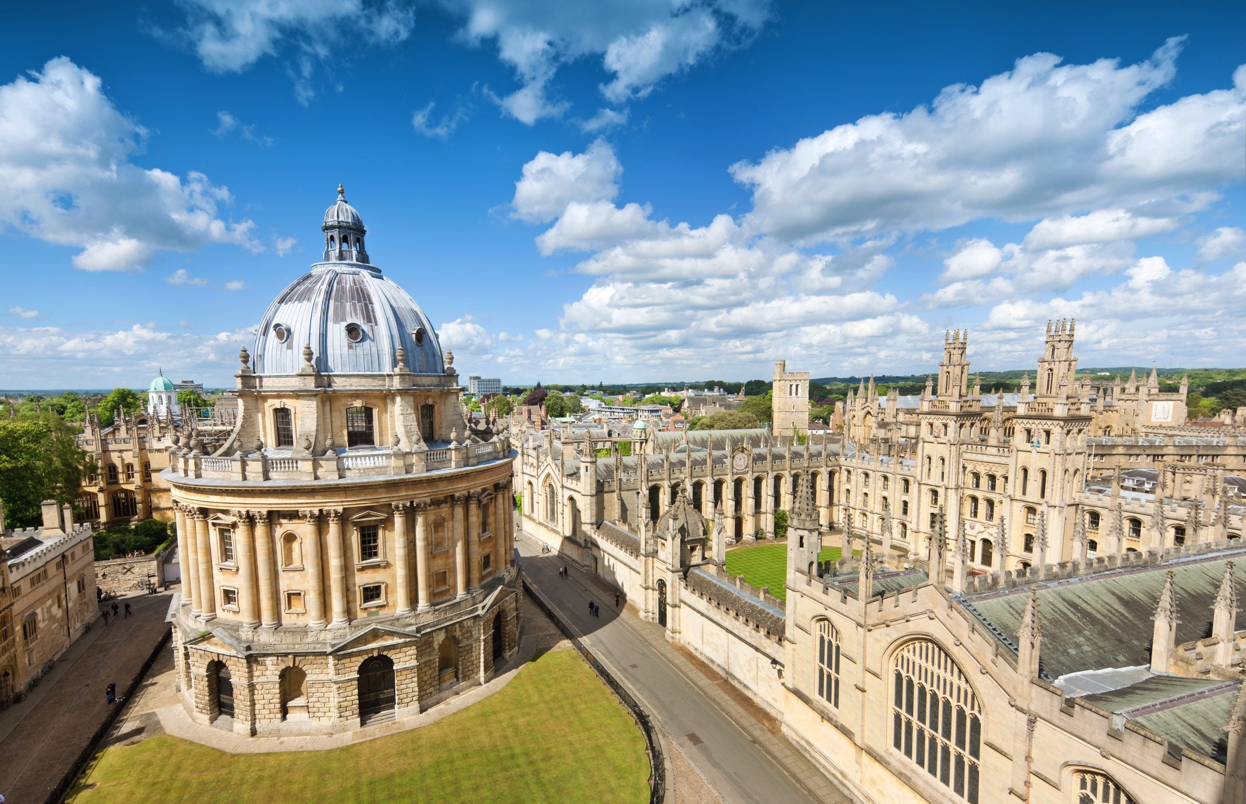 An aerial view of the city of Oxford, England.