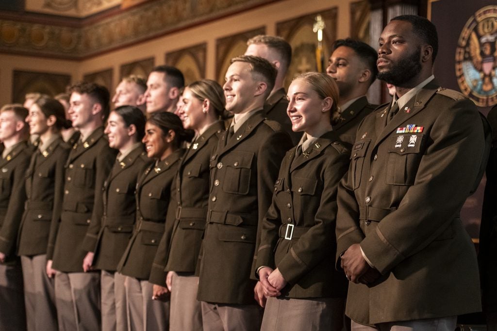 Army cadets on stage in Gaston hall