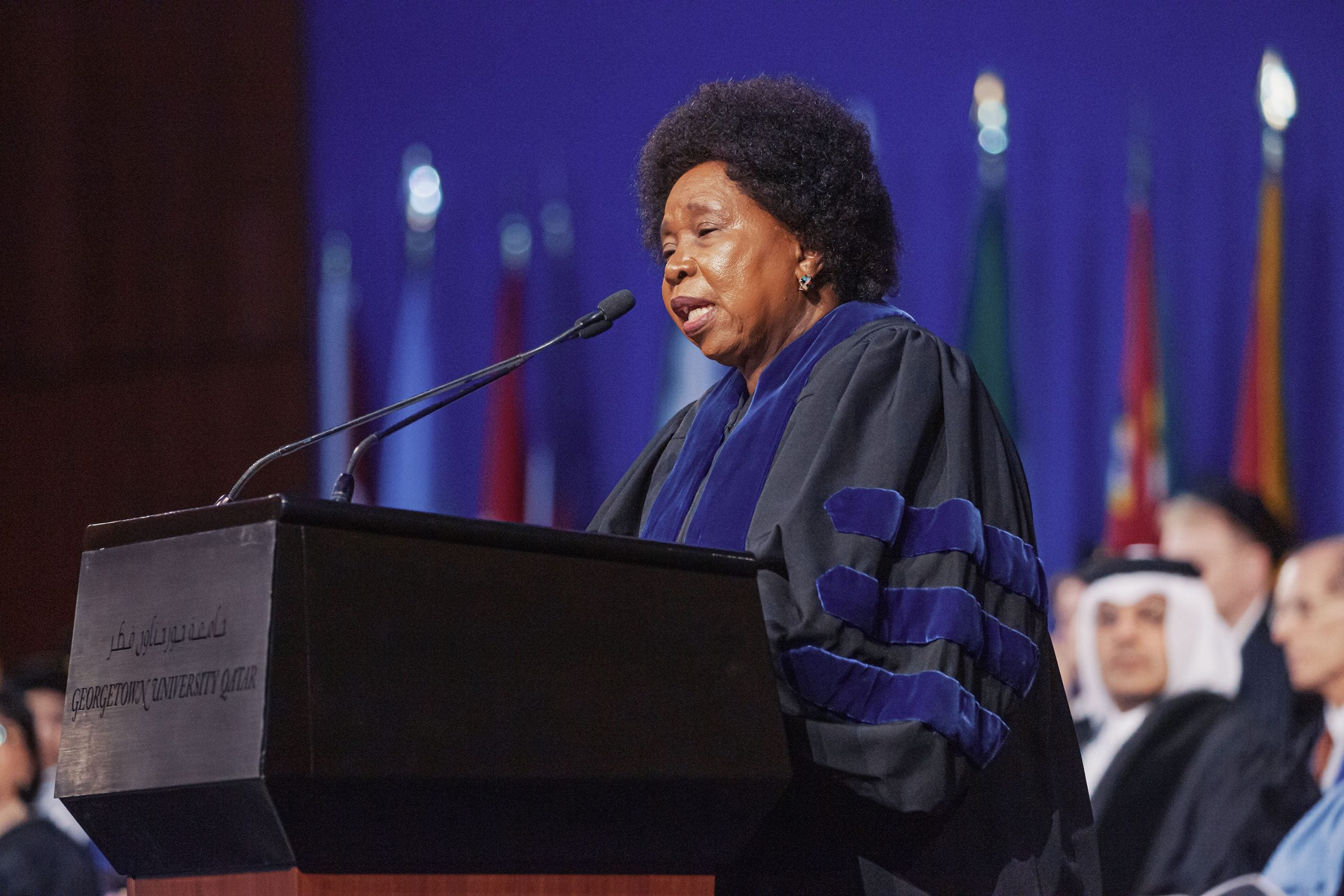 Dr. Nkosazana Clarice Dlamini-Zuma giving her speech in GU Qatar