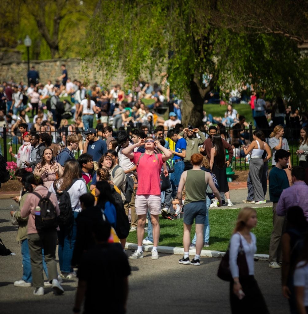 A big crowd on Healy Lawn gathered to see the eclipse
