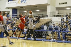 Brianna Jones makes a shot during a Georgetown women's basketball game