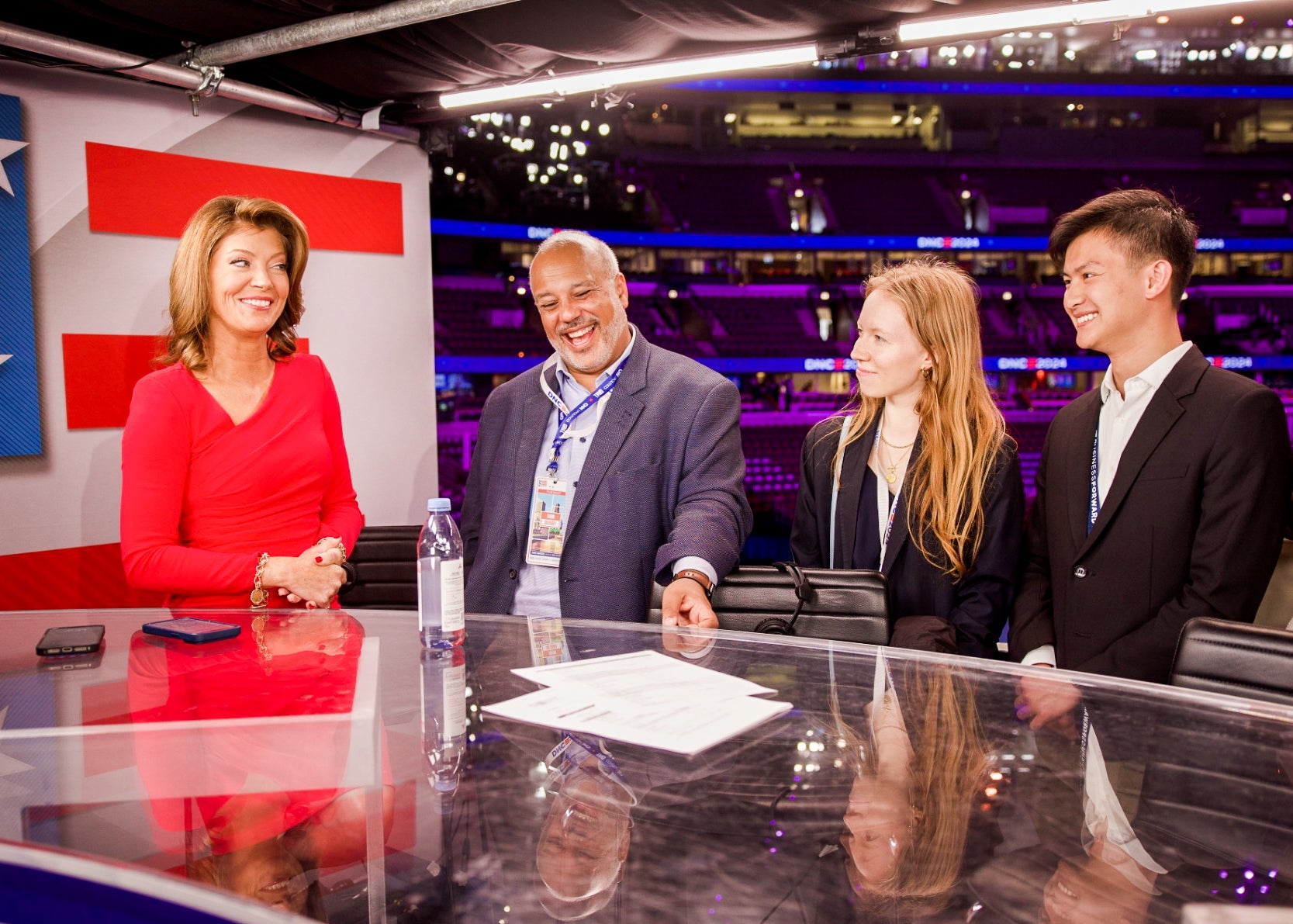 Bennie with Norah O'Donnell and others at the DNC