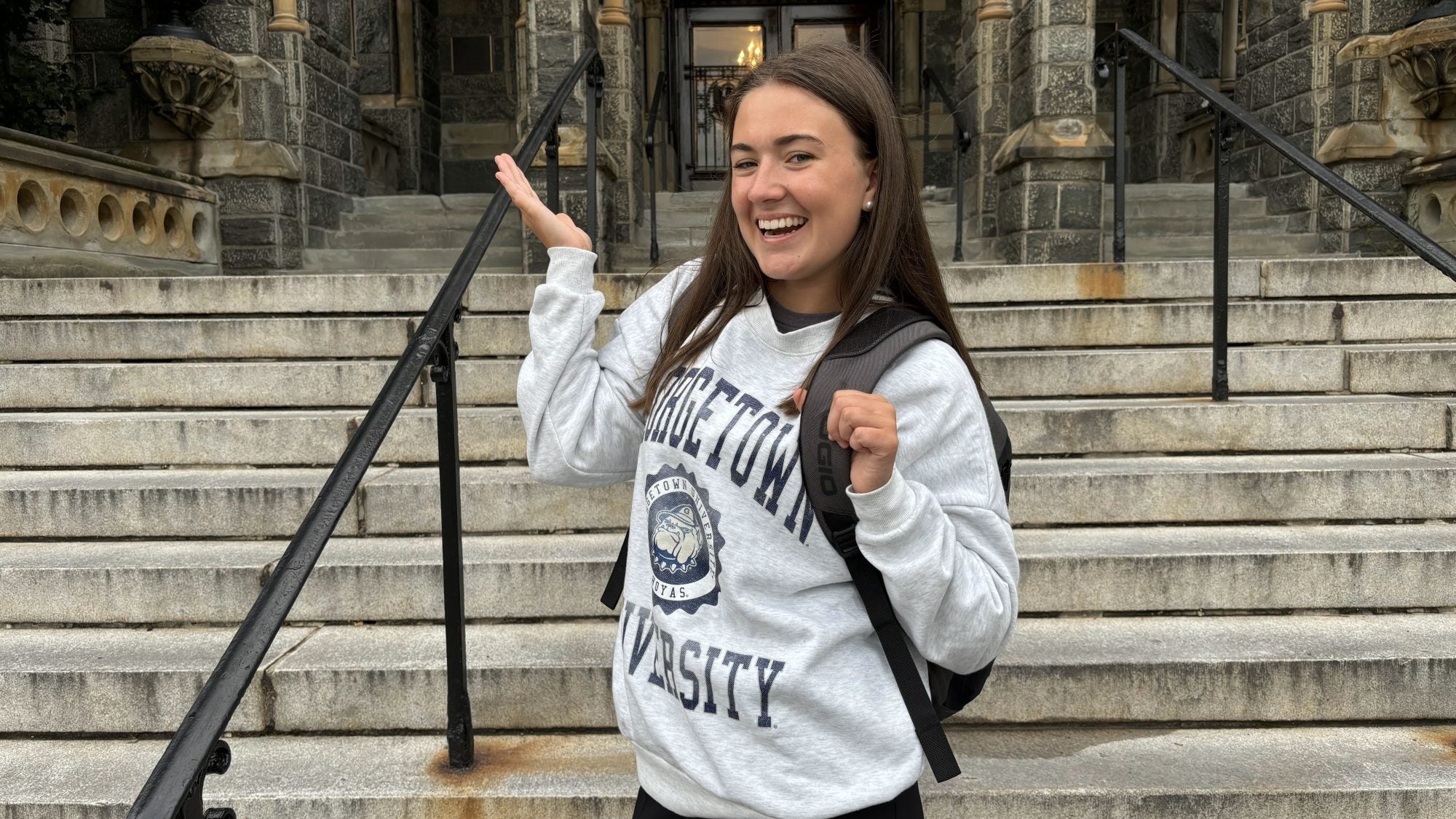 Sarah Brannigan on Healy Hall steps