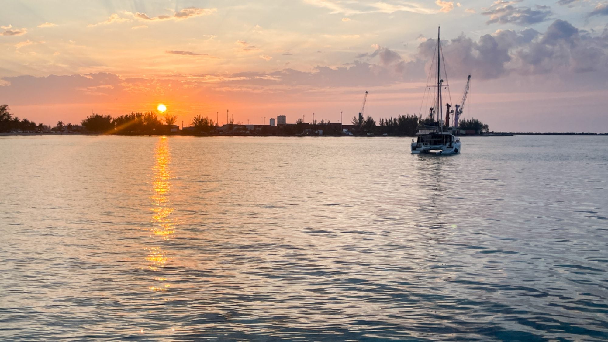 A sunset on the water in the Bahamas.