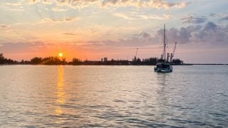 A sunset on the water in the Bahamas.