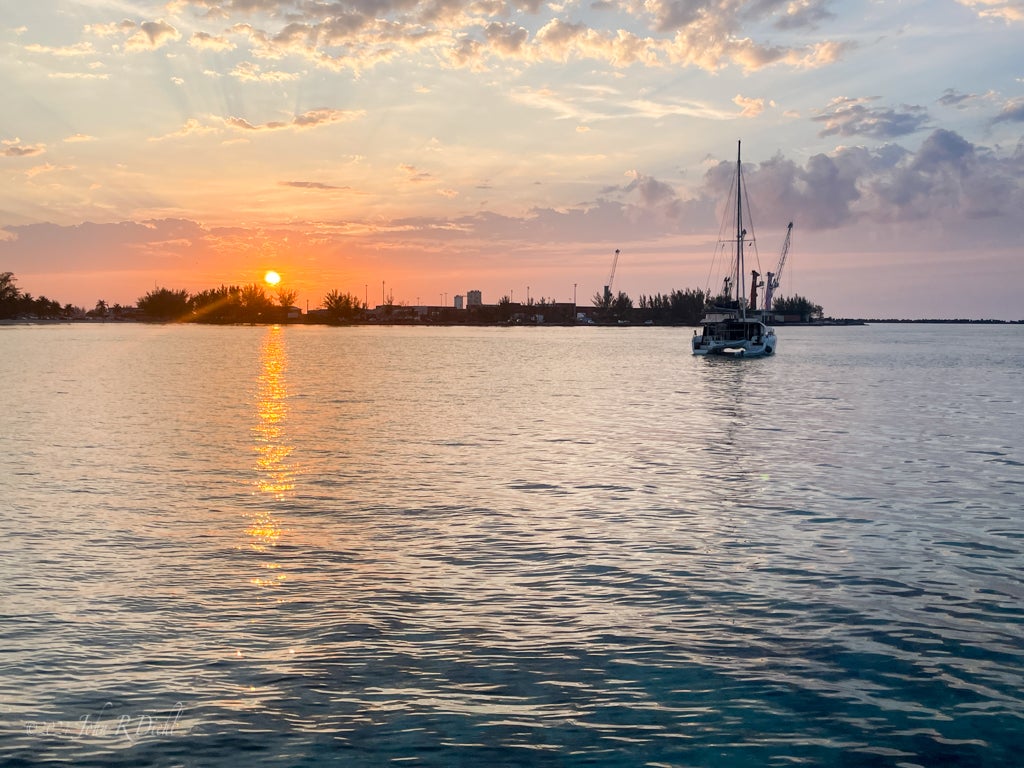 A sunset on the water in the Bahamas.