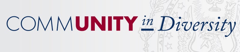 Banner reading, "Community in Diversity" with "Unity" displayed in a different color.