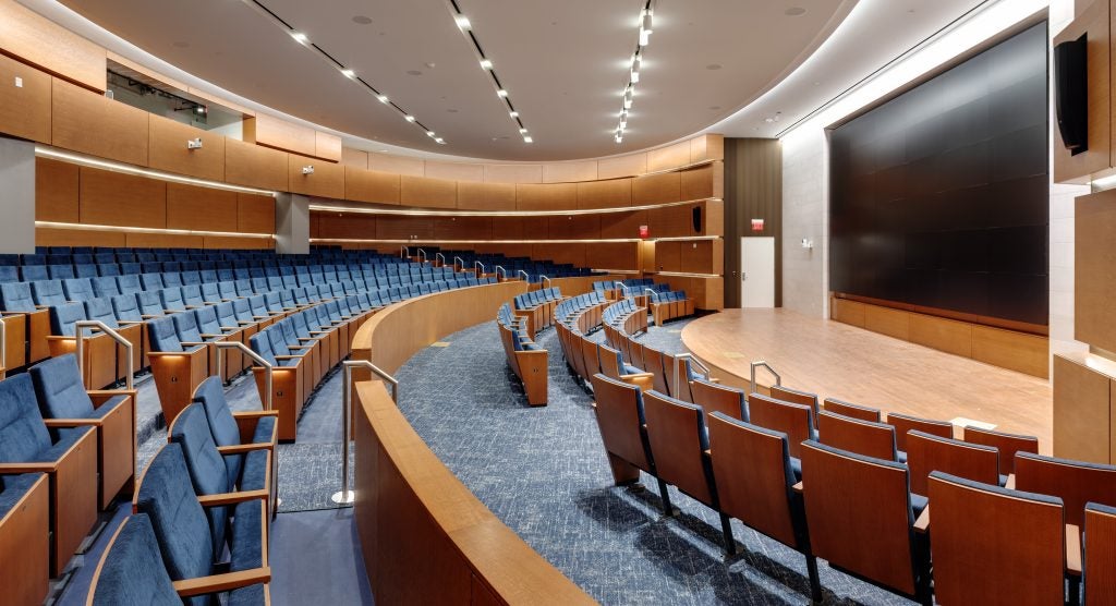 Well-lit indoor auditorium