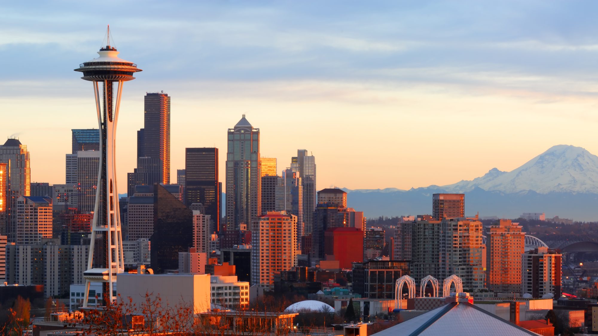 Seattle skyline during a sunset