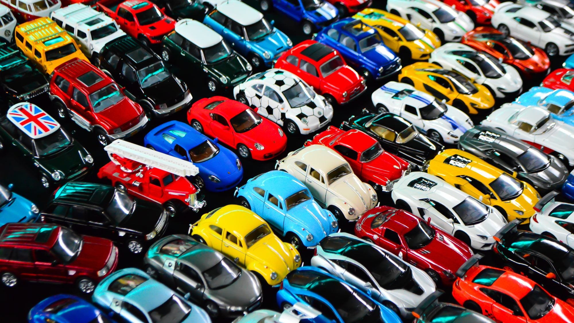 Rows of toy cars