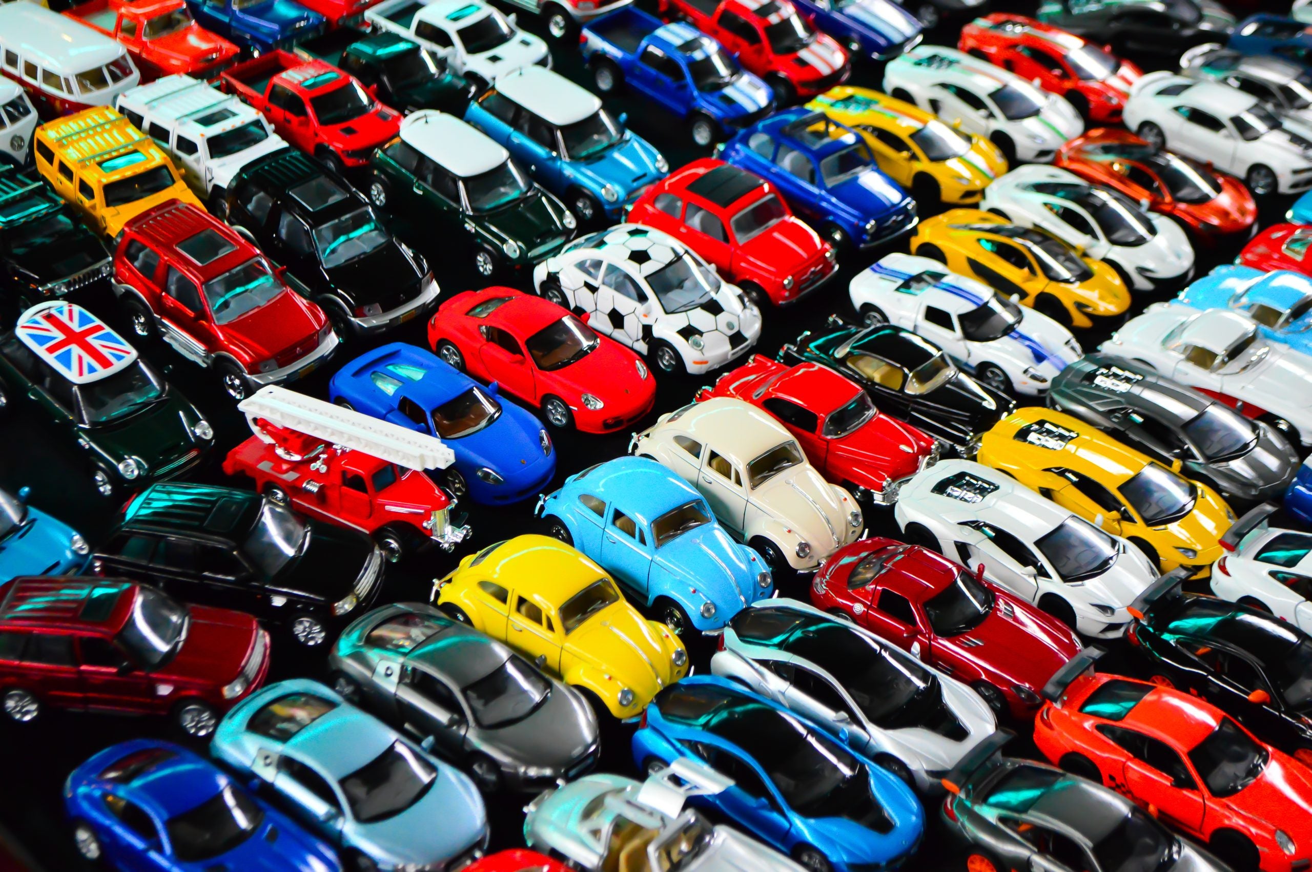 Rows of toy cars