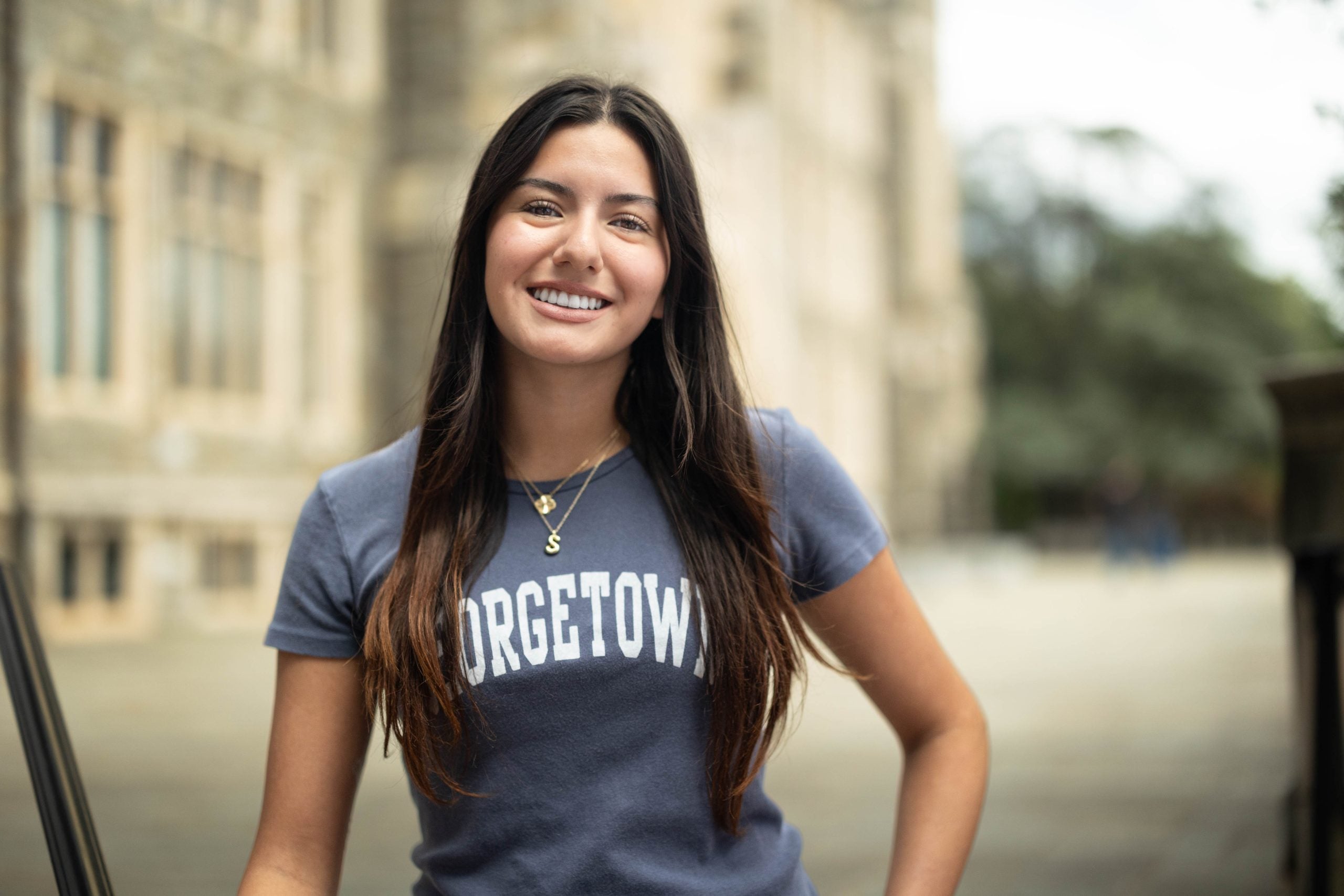 Samantha Garcia in a dark gray GU shirt