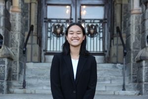 Stella on Healy Steps in a blazer