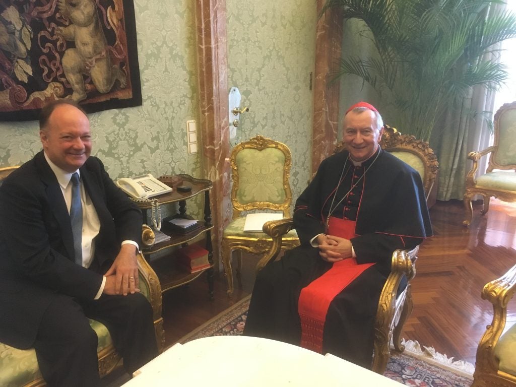 DeGioia with a Vatican cardinal in an ornate room