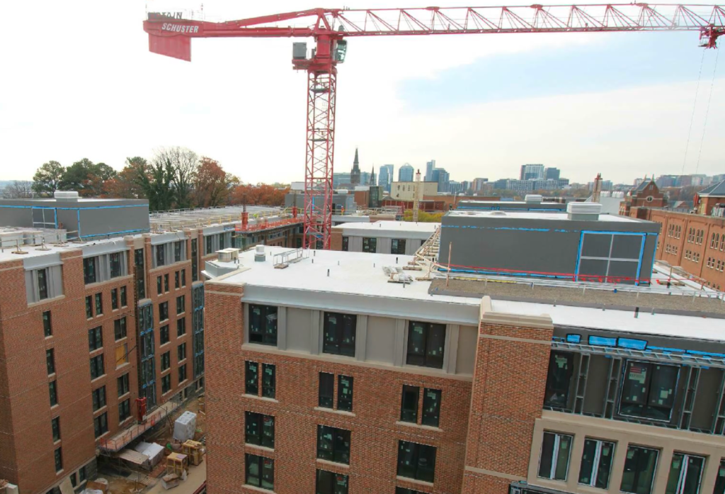 An aerial view of a building under construction at Georgetown.