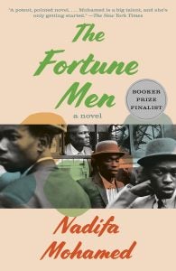 A yellow book cover with a green title that says, "The Fortune Men." 