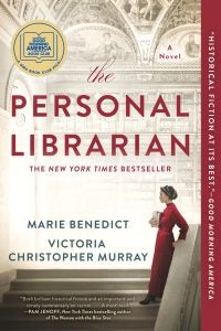 A book cover of a woman standing on stairs in an ornate building with the title "The Personal Librarian."