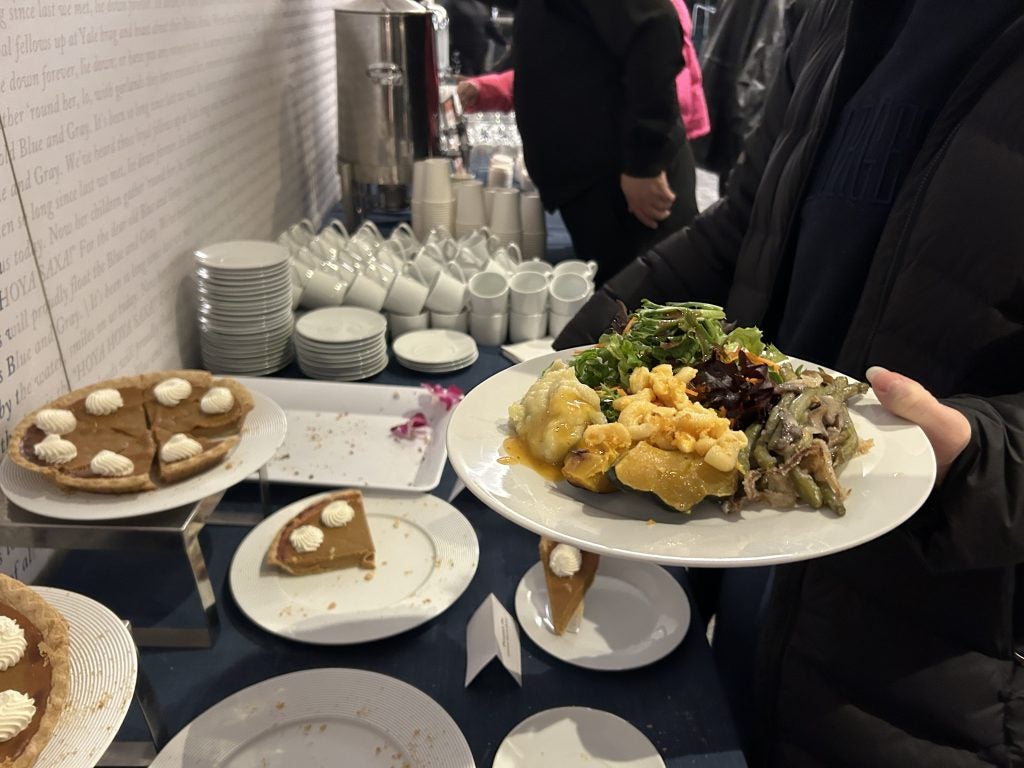 A plate of food at Thanksgiving