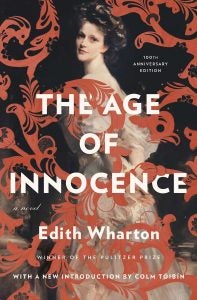 A book cover of a woman with the title "The Age of Innocence"