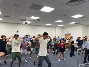 Students dancing in a classroom